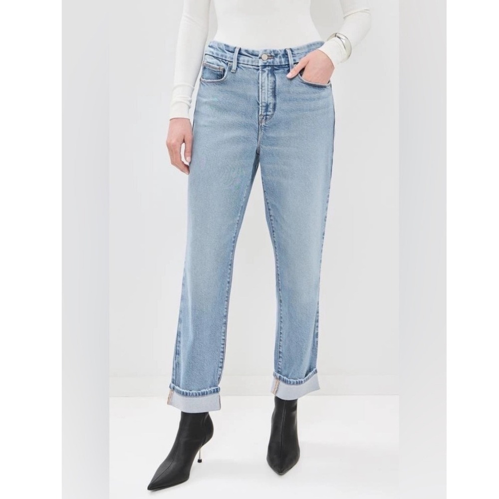 Good American The Weekender‎ Cuffed Jeans Light Wash Indigo 28" Waist